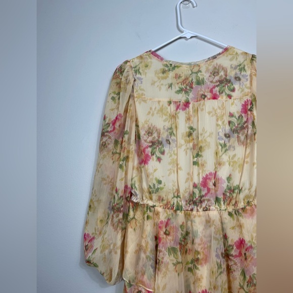 Ted Baker V-Neck GGT Printed Tie-front Mini Floral Chiffon Dress Yellow Accents - Picture 14 of 16
